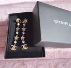 極美品】CHANEL 3連ロングイヤリング 星 スター パール ココマーク希少 