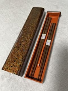 夫婦箸　螺鈿漆器箸箱入り　金虫喰塗のサムネイル