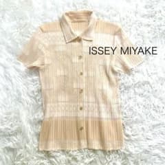 SALE イッセイミヤケ　プリーツプリーズトップス　半袖ブラウス　透かし編み