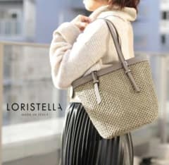 美品✨️】LORISTELLA レザーハンドル ストローバッグ かご 完売品 