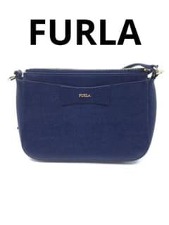 FURLA フルラ リボン レザー ショルダーバッグ ネイビー ポシェット 