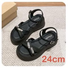 샌들 두꺼운 바닥 비쥬 크리스탈 블랙 스트랩 여름 세련된