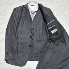 美品 希少 HIGH STREET 3ピーススーツ グレー光沢 ストライプ M - メルカリ