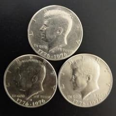 アメリカ建国200周年記念】ケネディ ハーフダラー 50セント硬貨 3枚