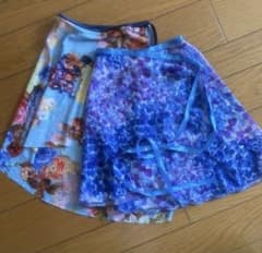 バレエ用巻きスカート 2枚セット 花柄 ブルー系のサムネイル