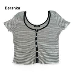 Bershka 베르슈카 보더 리브니트 반소매 컷소우 셔츠 L