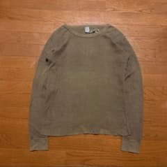 BEAMS アメリカ製 ワッフルサーマルカットソー Lサイズ カーキ 短丈 迷彩のサムネイル