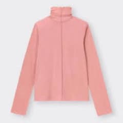 GU リブ メロウ ハイネック 長袖 トップス ピンク Sのサムネイル