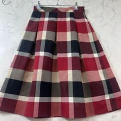 極美品 ブルーレーベルクレストブリッジ チェックロングスカート 赤M