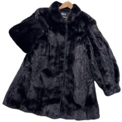 総丈83cm サガミンク 袖太 ブラックミンク ファーコート Lサイズ相当