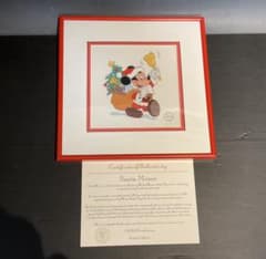 111201 ミッキーマウス クリスマスアート セル画 限定版 額入 証明書付