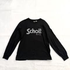 Schott ロンT ブラック 袖プリント ピスネーム XL