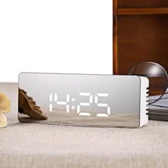 LEDミラークロック 置き時計 デジタル 目覚まし 温度計 MEC-18 白のサムネイル