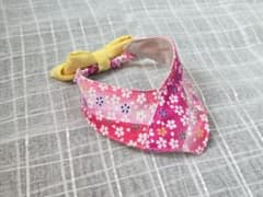 【ハンドメイド】浴衣風 ペット用スタイ 首輪 華やか和柄 ピンク×イエローのサムネイル