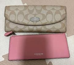 COACH 長財布 ベージュ ピンク★フラットポーチ付のサムネイル