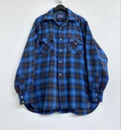 超超スペシャル 60s ペンドルトン オンブレ チェック シャツ XL オリーブ 60s PENDLETONペンドルトン オンブレチェック ウール オープンカラー