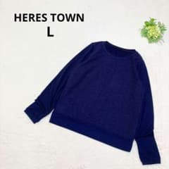 Herestown Front Floral Lace Panel Cut and Sew Top, Long Sleeve, Navy, Size L, Solid Color