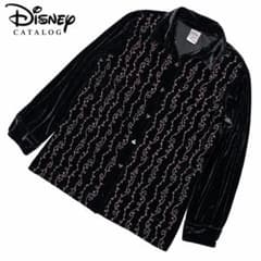 Disney CATALOG ベロアシャツ 刺繍 ミッキー 総柄 ブラック S