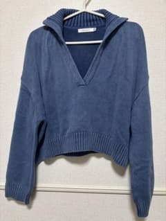 MOUSSY マウジー 襟付きニット コットン100% ブルー FREEのサムネイル