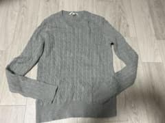 UNIQLO ケーブルニット クルーネック 長袖 グレー Lのサムネイル