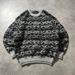 3D ヴィンテージ ケーブル レトロ 幾何学 デザイン モノクロ ニット