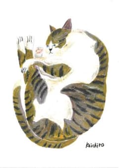 オイルパステル画　原画　猫の絵　A4 ドローイング　クレヨン画のサムネイル