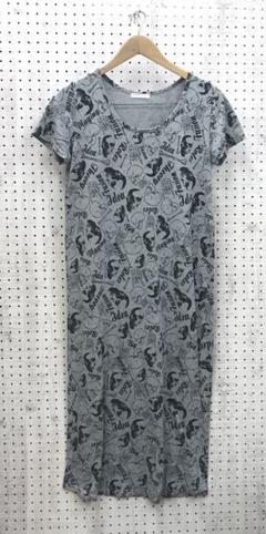 Y2K パンクロックギャル古着 スカル スケルトンハンド総柄Tシャツワンピ