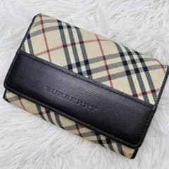 良品】 バーバリー ノバチェック 二つ折り レザー 革 キャンバス