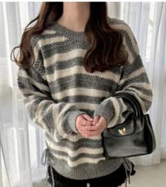 GRL グレイル　ボーダー柄ドロストニットトップス　an1838のサムネイル