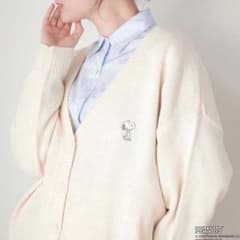 スヌーピー PEANUTS カーディガン L アイボリー 刺繍 制服 ユニバ