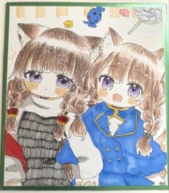 j*d様 手描きイラスト オリジナル アナログ ミニ色紙 - メルカリ