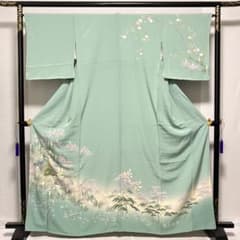 D28 訪問着 友禅 花模様 正絹 着物 袷 しつけ糸付き未使用極美品