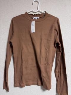 GLOBAL WORK リブフリルネック長袖Tシャツ L テラコッタ　新品未使用のサムネイル