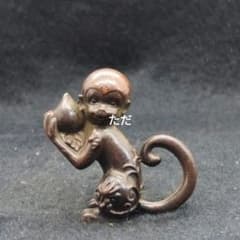 茶道具　銅地　鍍銀　猿　小皿　置物 茶道具 銅地 鍍銀 猿 小皿 置物