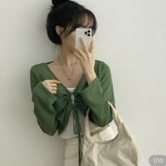 nugu Modenrn Vネックシャーリングシースルーニットのサムネイル