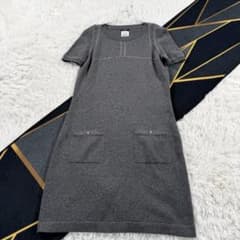 美品 シャネル ニット ワンピース グレー カシミヤ ココボタン VV069 