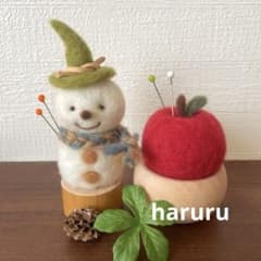 ピンクッション☆羊毛フェルト 雪だるまくんとりんごちゃんセット