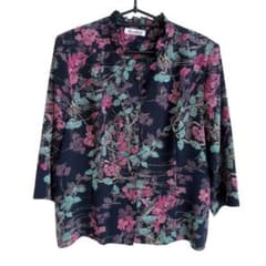Dony Fashion 総柄 フリル襟 ブラウス L 日本製 肩パッド
