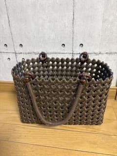 ハンドメイド かごバッグ ブラウン 編み込みのサムネイル