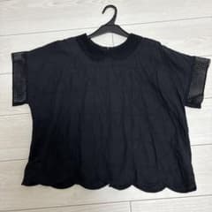 黒 刺繍襟 半袖ブラウスのサムネイル
