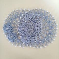 ミニドイリー2枚セット立体的お花ビーズリボン(紫ブルー)のサムネイル