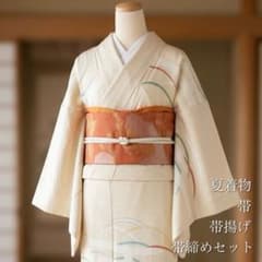 絽　紗　夏着物　訪問着　4点セット　霞　露芝　銀彩加工　着物　付け下げ　U1のサムネイル