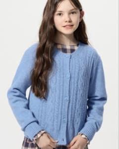 ユニクロ　UNIQLO GIRLS スフレヤーンカーディガン 160 ブルーのサムネイル