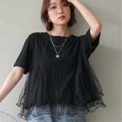 チュールレイヤード Tシャツ ブラックのサムネイル