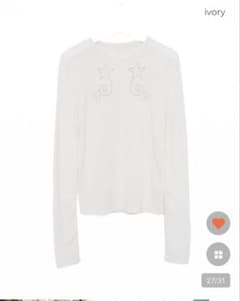 星柄 ラインストーン 長袖 Tシャツ アイボリー nugu hakuのサムネイル