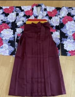 中古花柄小振袖着物とエンジ袴、半幅帯の袴 セット 卒業式 キョウエツ 