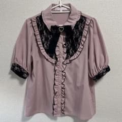 Doublefocus ブラウス ピンク リボン フリル 半袖 夏服のサムネイル