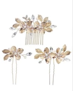ヘアアクセ　ヘアピン　3点セット ゴールド　和装　ウェディング　ブライダルのサムネイル