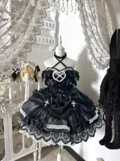 ゴスロリ JSK ボンネット・チョーカー付き ハートクロス ロリータのサムネイル