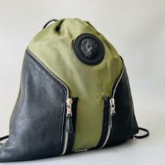 Versace ヴェルサーチ ナイロン×レザーバックパック デイパック カーキ